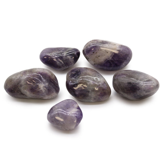 6 x Polished Natural Tumble Stones - Amethyst product packaging on clean background from Quintessential Holistic Health Ltd