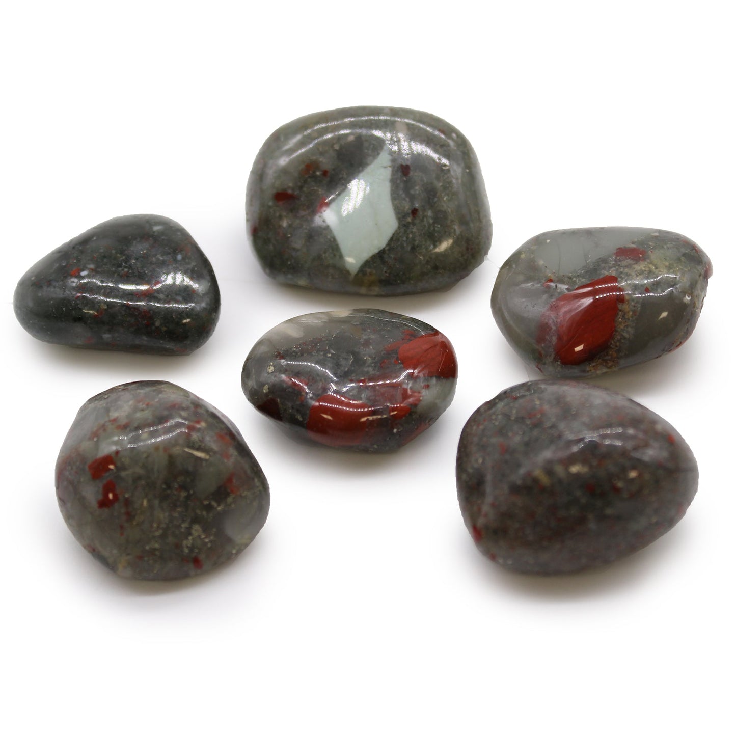 6 x Polished Natural Tumble Stones - Bloodstone Sephtonite product packaging on clean background from Quintessential Holistic Health Ltd