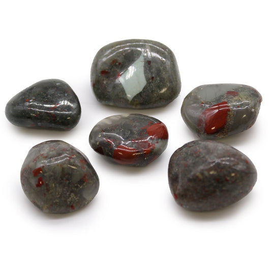 6 x Polished Natural Tumble Stones - Bloodstone Sephtonite product packaging on clean background from Quintessential Holistic Health Ltd