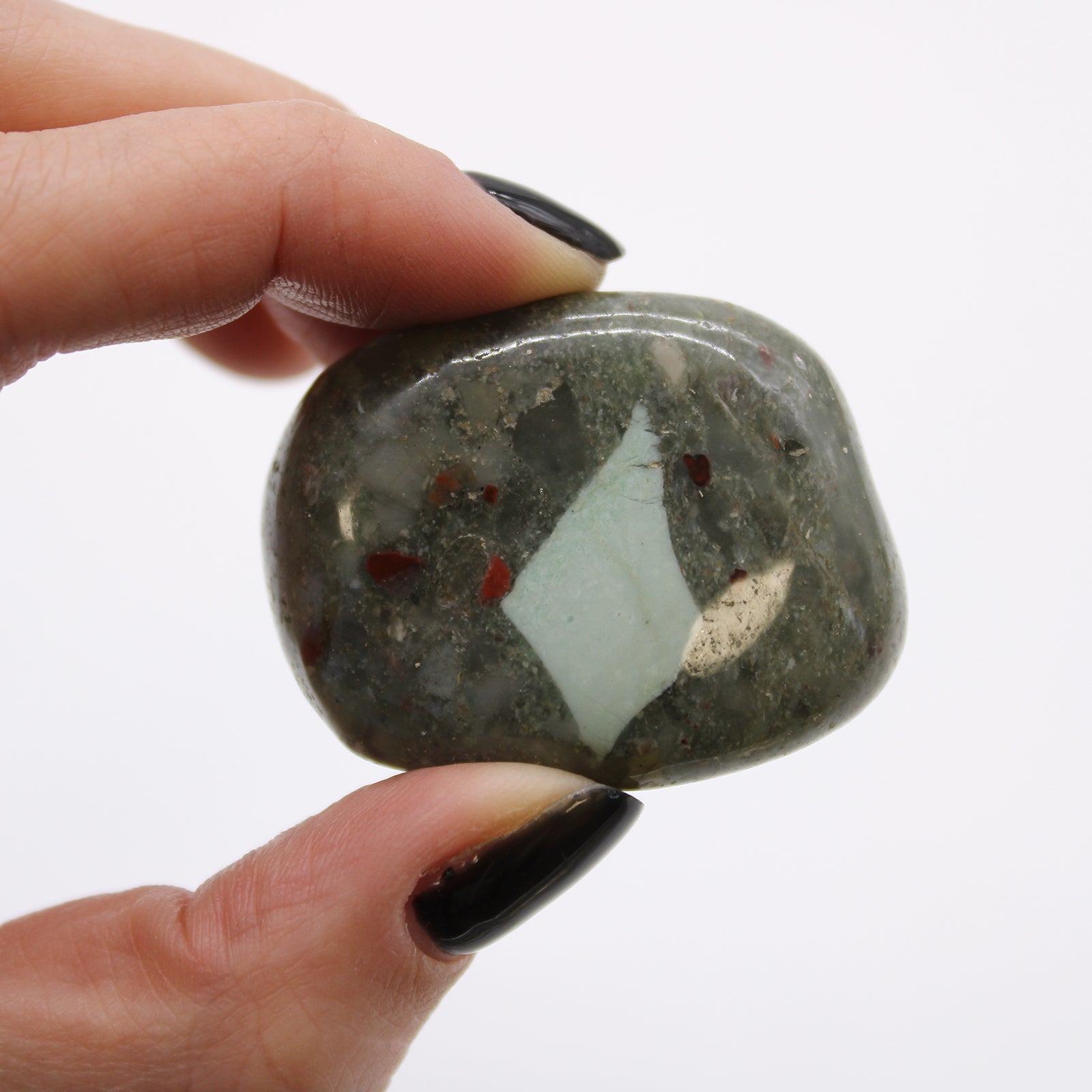 6 x Polished Natural Tumble Stones - Bloodstone Sephtonite product packaging on clean background from Quintessential Holistic Health Ltd