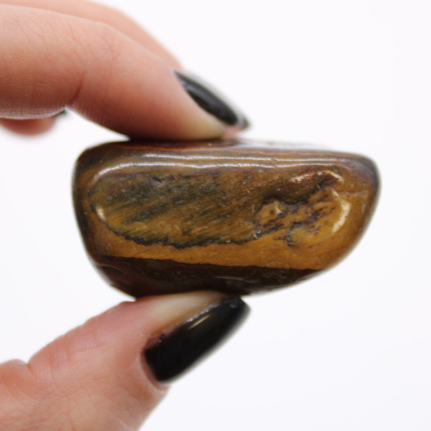 6 x Polished Natural Tumble Stones - Variegated Tigers Eye product packaging on clean background from Quintessential Holistic Health Ltd