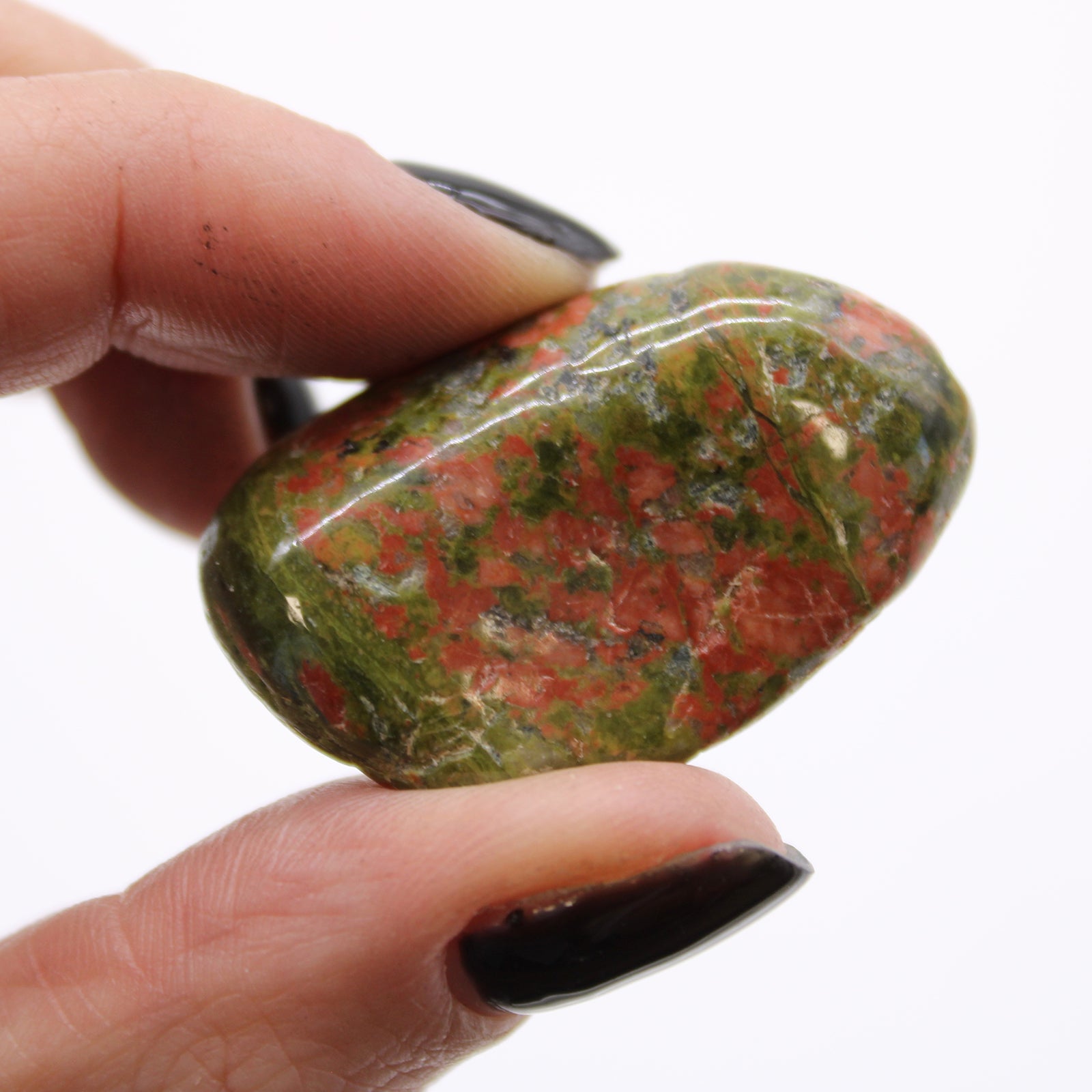12 x Polished Natural Tumble Stones - Medium / Unakite product packaging on clean background from Quintessential Holistic Health Ltd