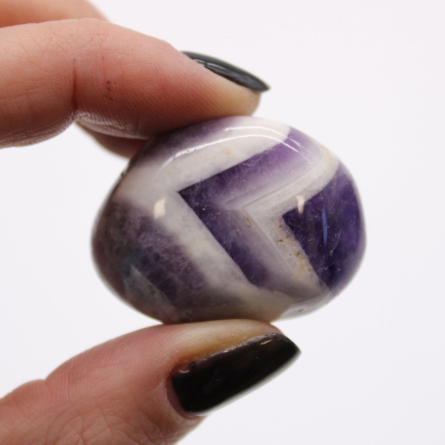 12 x Polished Natural Tumble Stones - Medium / Amethyst Chevron product packaging on clean background from Quintessential Holistic Health Ltd