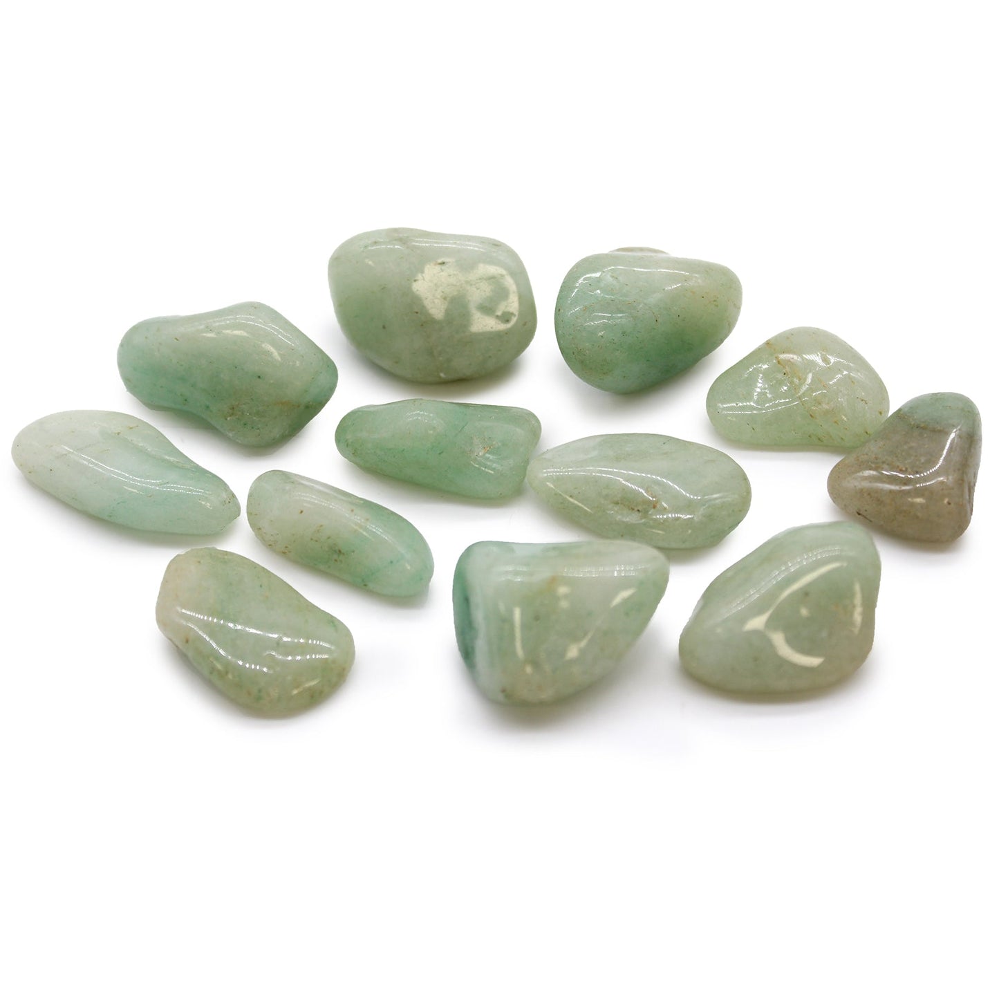12 x Polished Natural Tumble Stones - Medium / Green Aventurine product packaging on clean background from Quintessential Holistic Health Ltd
