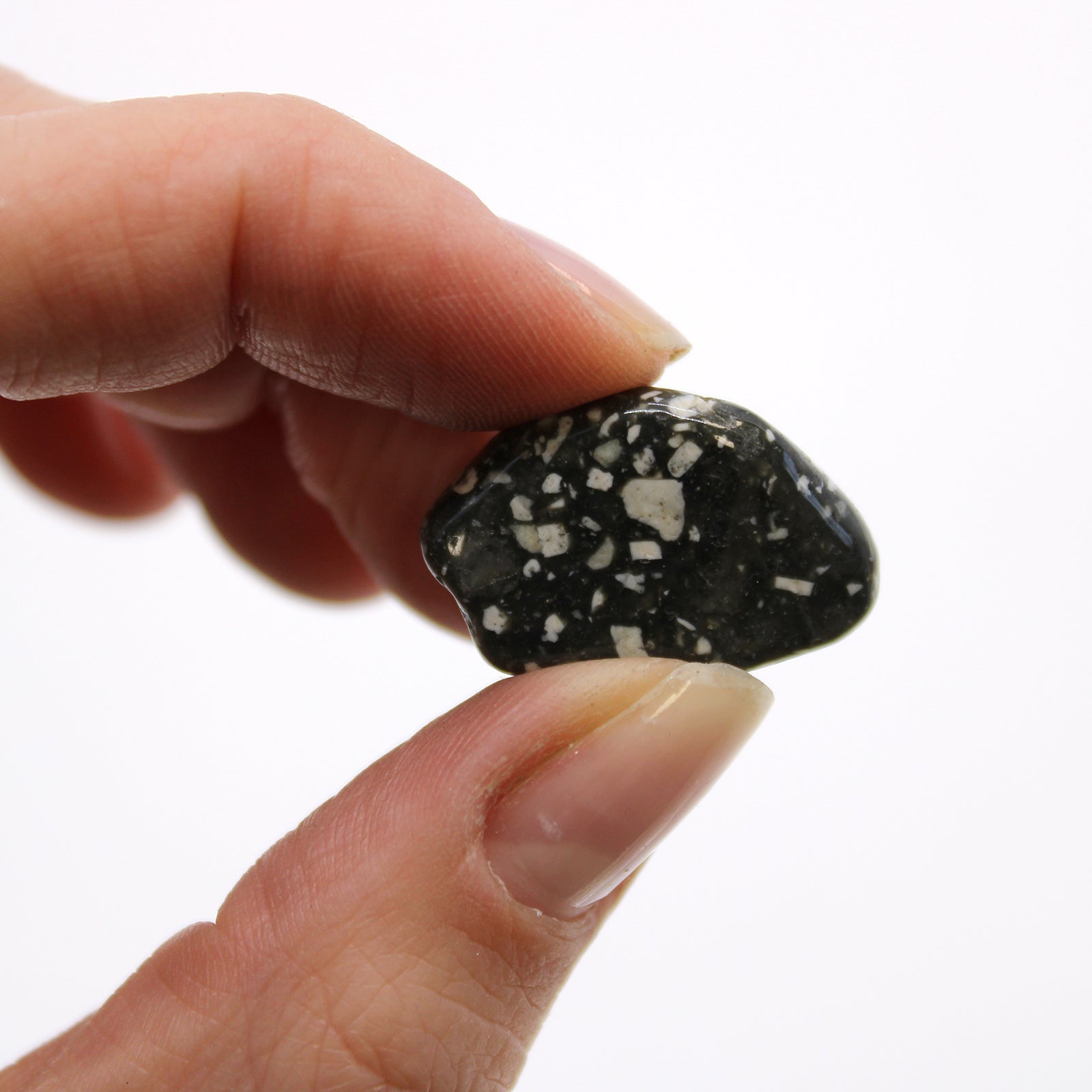 24 x Polished Natural Tumble Stones - Small / Guinea Fowl Jasper product packaging on clean background from Quintessential Holistic Health Ltd