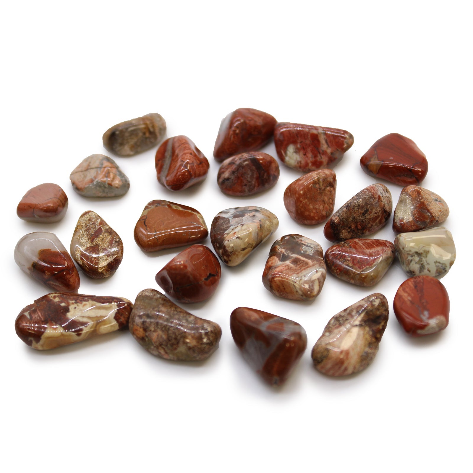 24 x Polished Natural Tumble Stones - Small / Brecciated Light Jasper product packaging on clean background from Quintessential Holistic Health Ltd
