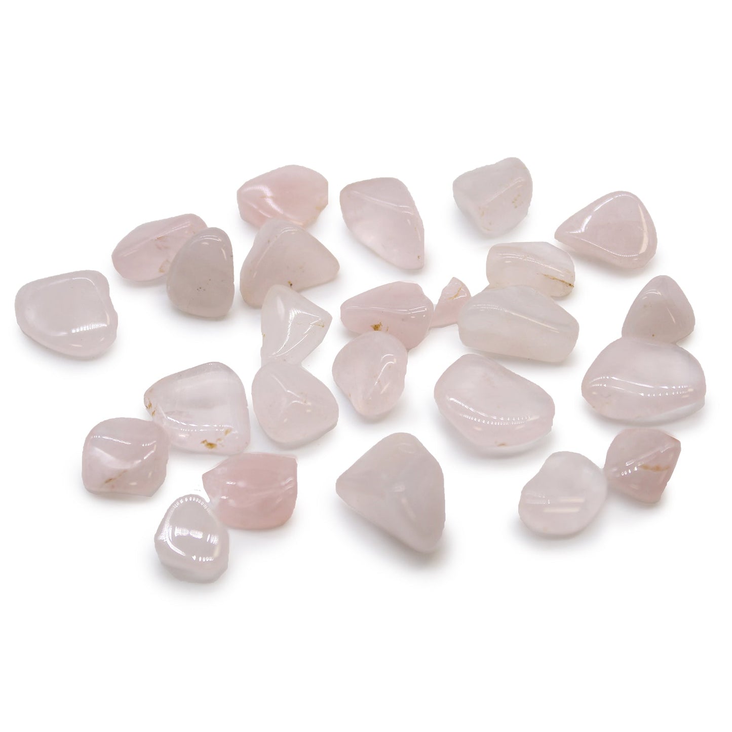 24 x Polished Natural Tumble Stones - Small / Rose Quartz product packaging on clean background from Quintessential Holistic Health Ltd