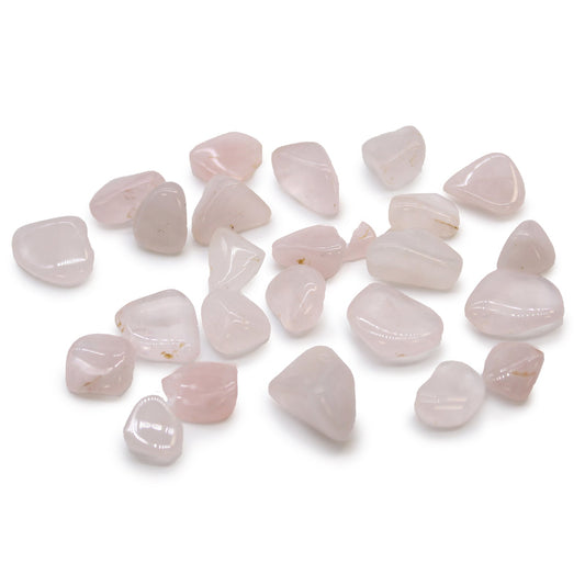 24 x Polished Natural Tumble Stones - Small / Rose Quartz product packaging on clean background from Quintessential Holistic Health Ltd