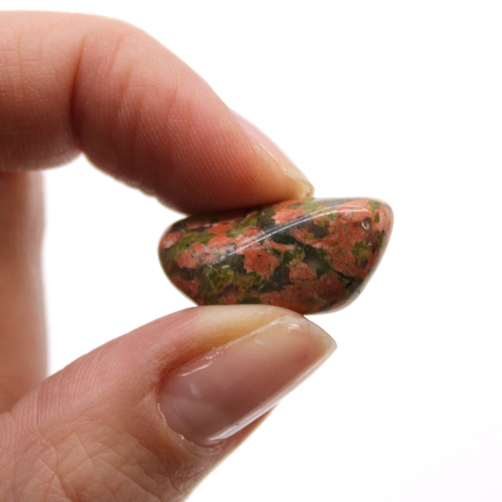 24 x Polished Natural Tumble Stones - Small / Unakite product packaging on clean background from Quintessential Holistic Health Ltd