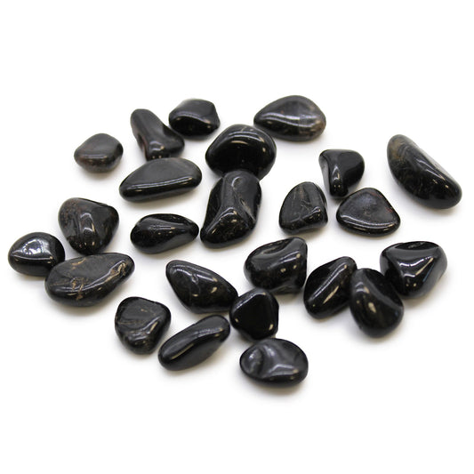 24 x Polished Natural Tumble Stones- Small / Black Onyx product packaging on clean background from Quintessential Holistic Health Ltd