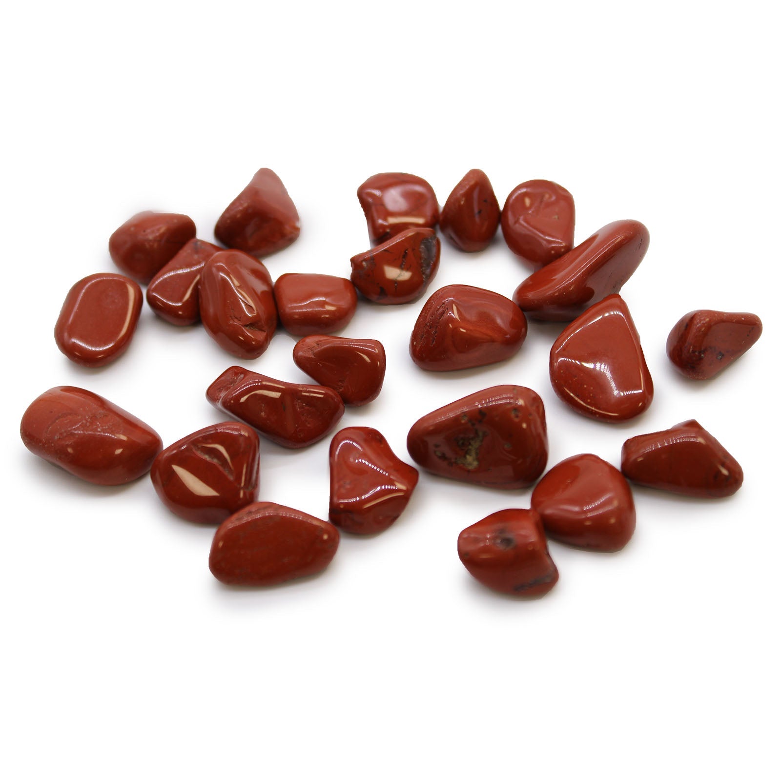 24 x Polished Natural Tumble Stones- Small / Red Jasper product packaging on clean background from Quintessential Holistic Health Ltd