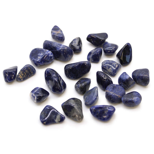 24 x Polished Natural Tumble Stones - Small / Pure Blue Sodalite product packaging on clean background from Quintessential Holistic Health Ltd