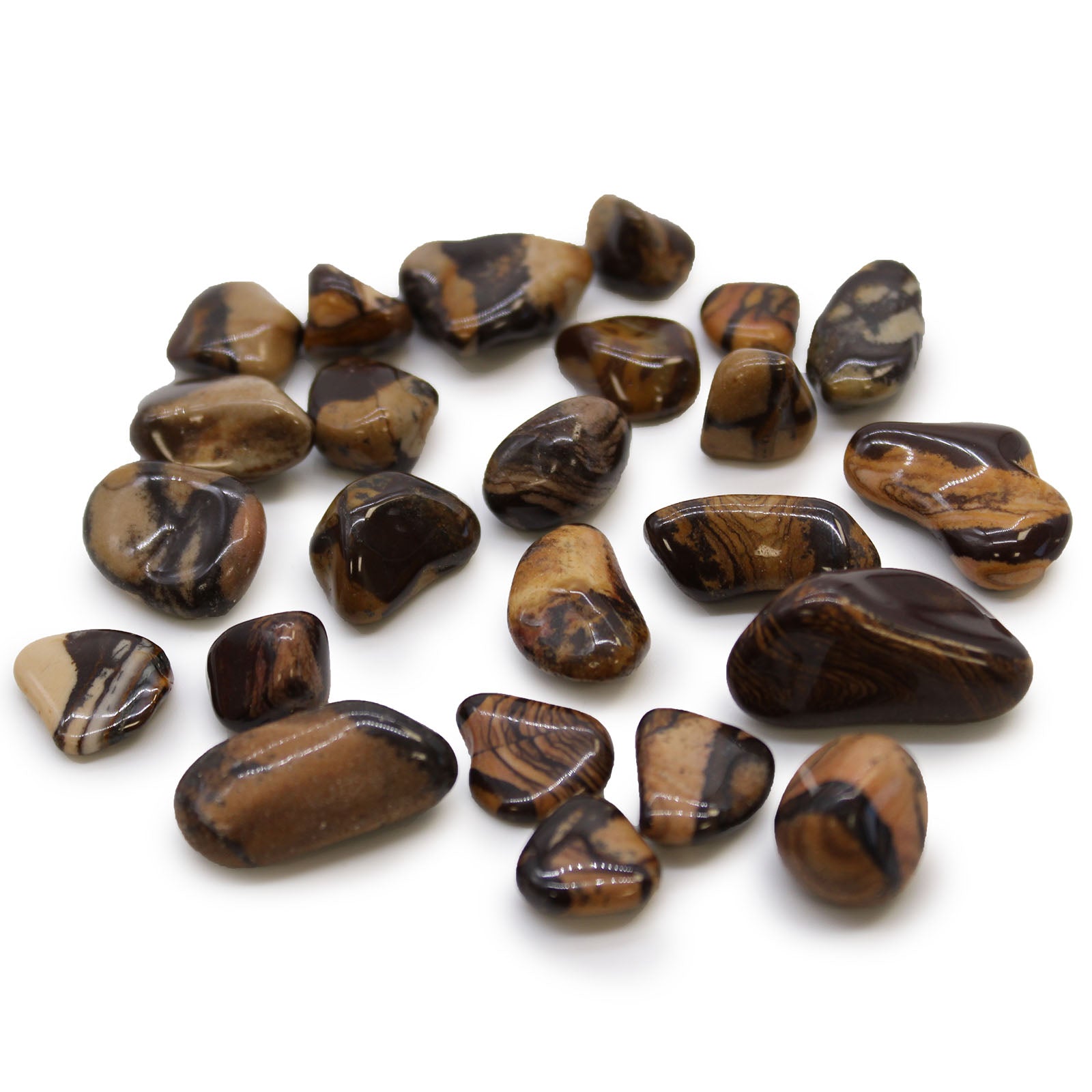 24 x Polished Natural Tumble Stones - Small / Picture Nguni Jasper product packaging on clean background from Quintessential Holistic Health Ltd