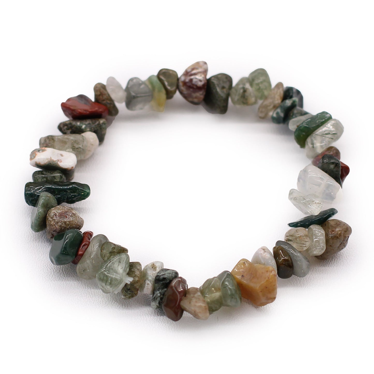 Chip Stone Bracelet - Moss Agate product packaging on clean background from Quintessential Holistic Health Ltd