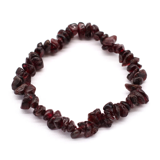 Chip Stone Bracelet - Blood Garnet product packaging on clean background from Quintessential Holistic Health Ltd