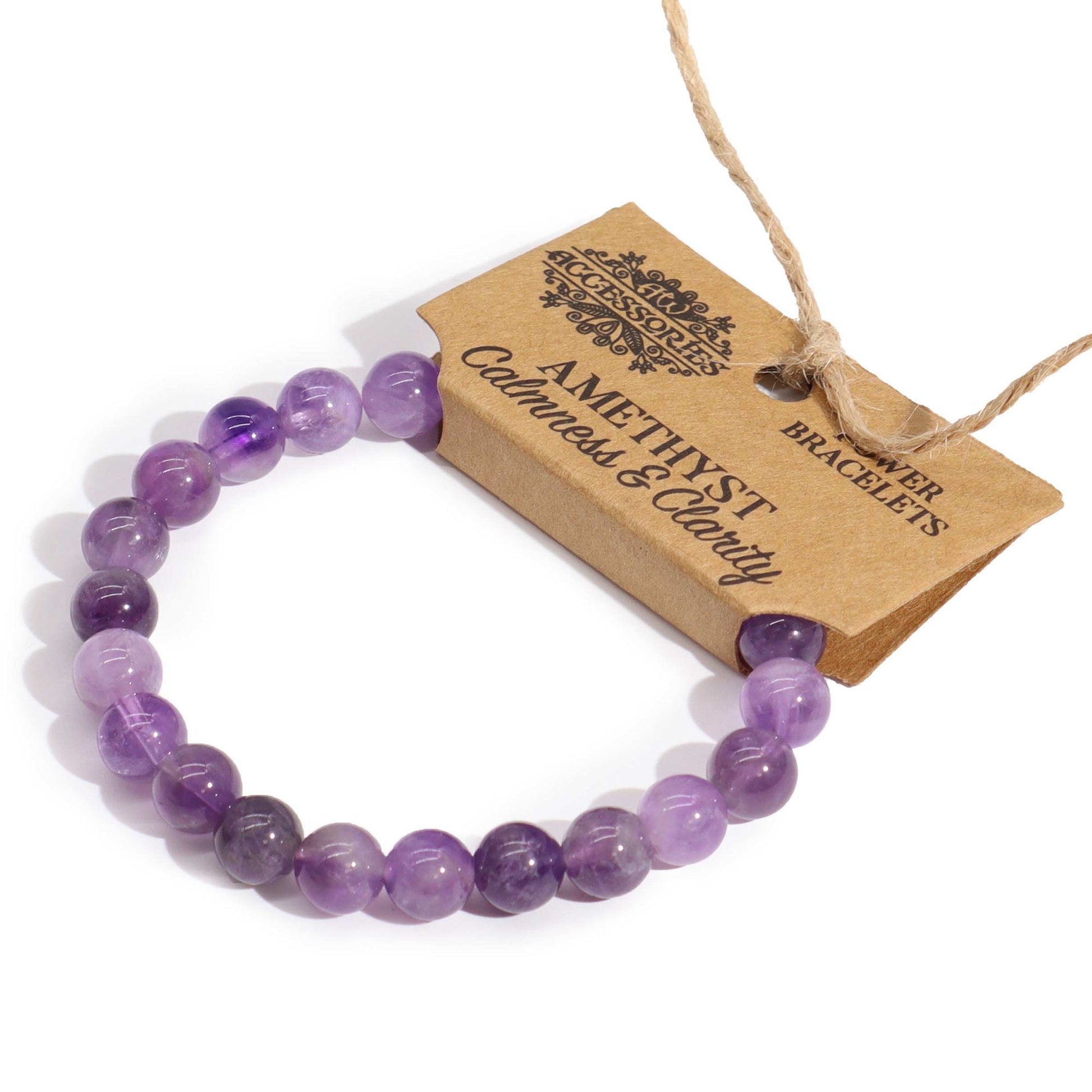 Gemstone Power Bracelet - Amethyst product packaging on clean background from Quintessential Holistic Health Ltd