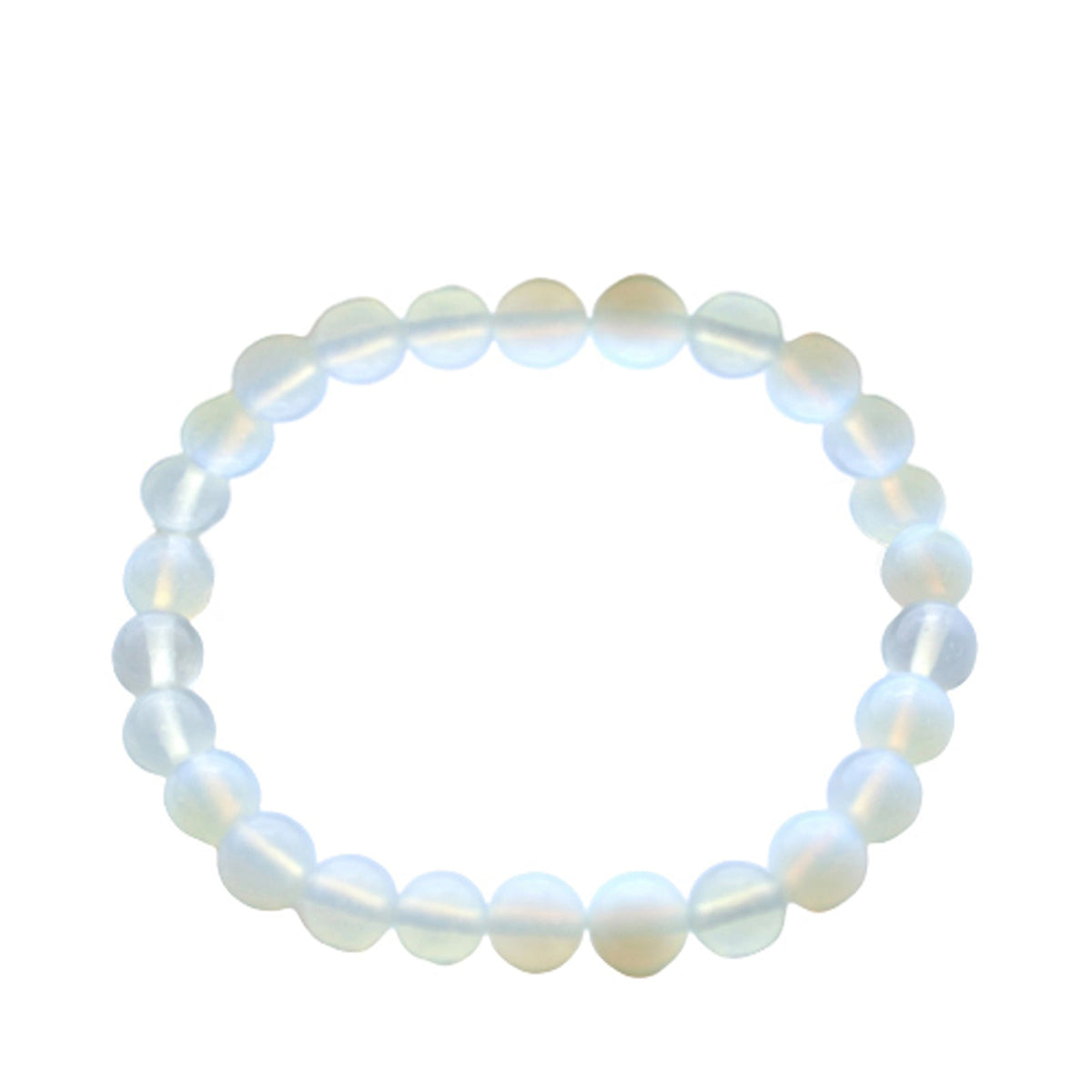 Gemstone Power Bracelet - Opalite with evenly sized translucent blue-white round beads showing warm iridescent highlights, by Quintessential Holistic Health Ltd
