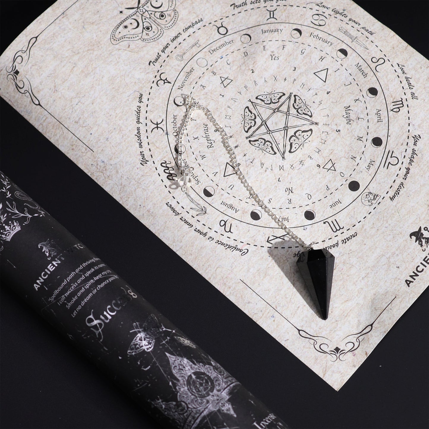 Ancient Witch Spell Incense, Map and Black Obsidian Pendulum Set - Success product packaging on clean background from Quintessential Holistic Health Ltd