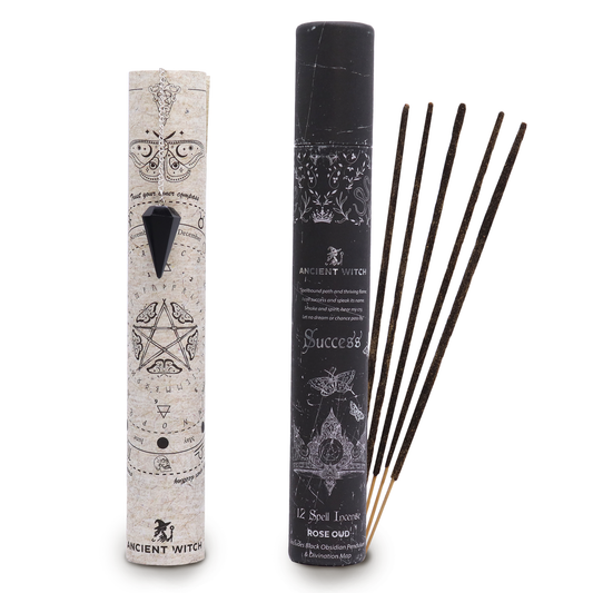 Ancient Witch Spell Incense, Map and Black Obsidian Pendulum Set - Success product packaging on clean background from Quintessential Holistic Health Ltd