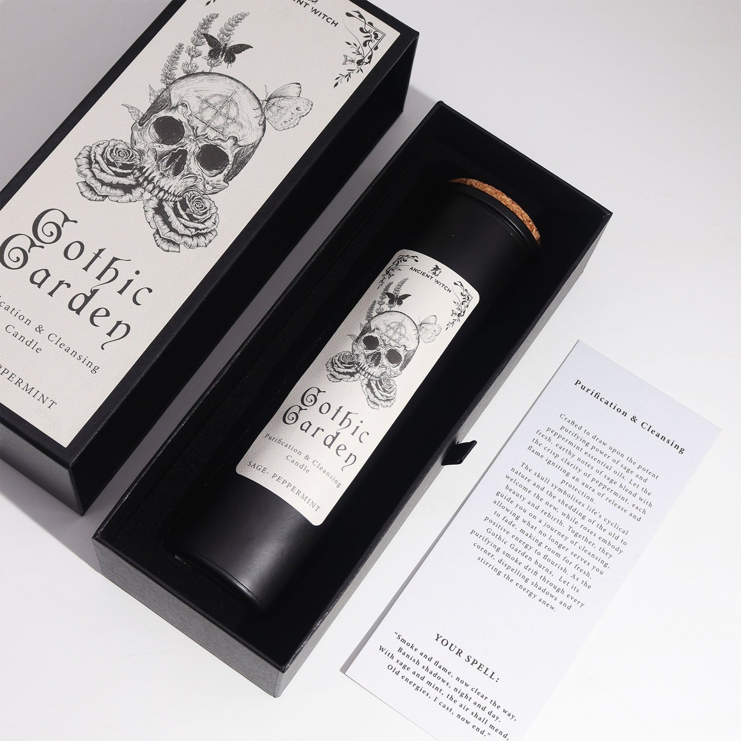 Ancient Witch Ritual Candle - Gothic Garden / Cleansing and Purification product packaging on clean background from Quintessential Holistic Health Ltd