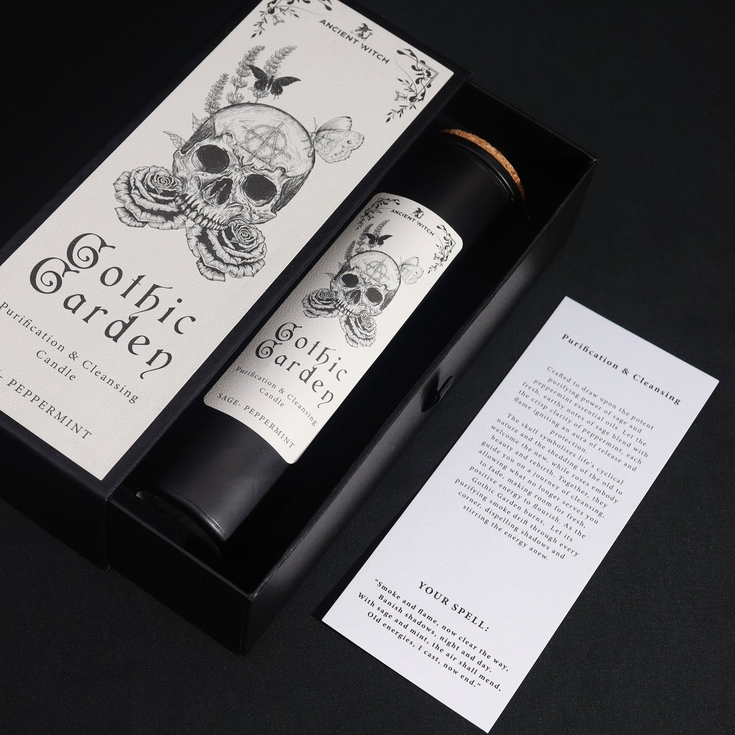 Ancient Witch Ritual Candle - Gothic Garden / Cleansing and Purification product packaging on clean background from Quintessential Holistic Health Ltd