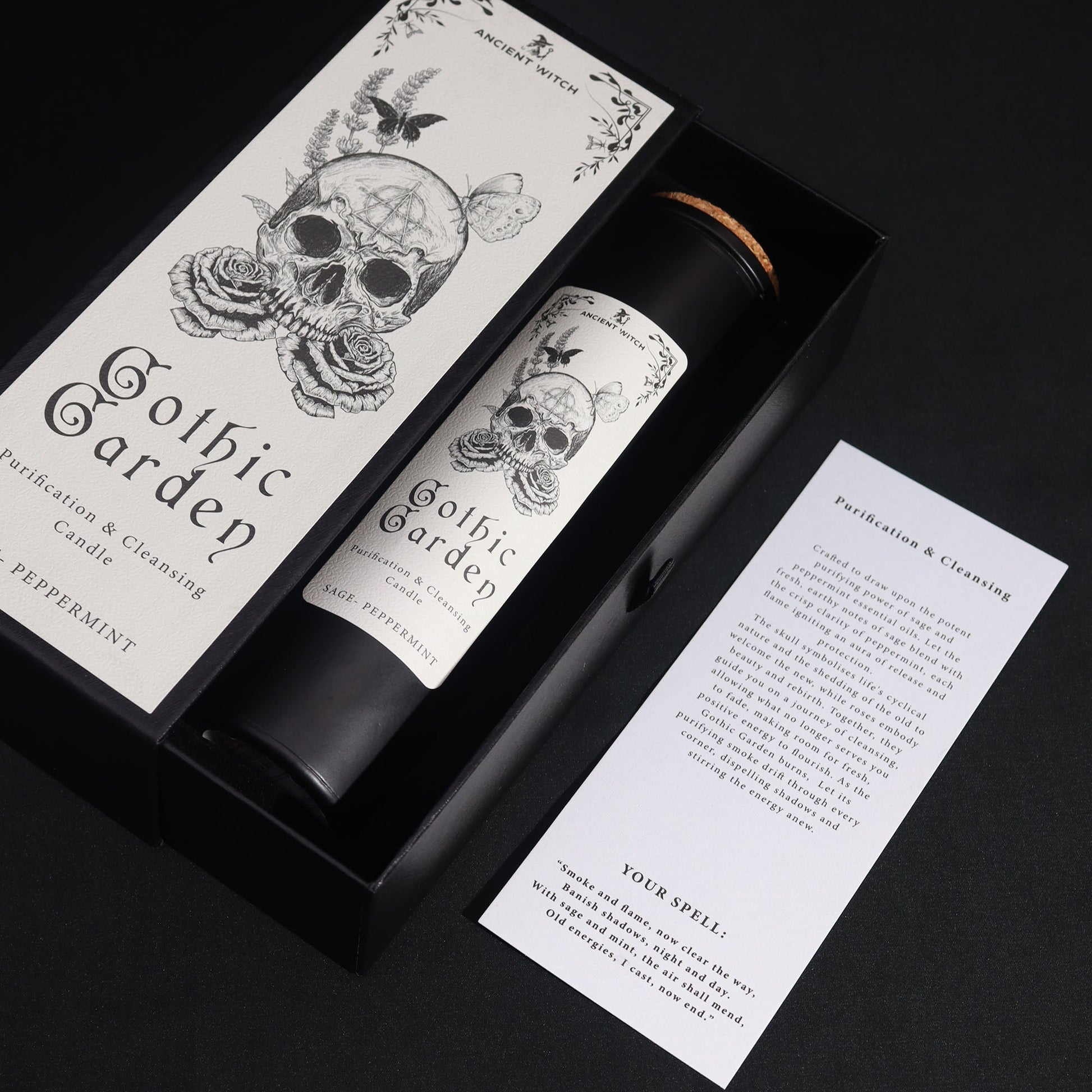 Ancient Witch Ritual Candle - Gothic Garden / Cleansing and Purification product packaging on clean background from Quintessential Holistic Health Ltd