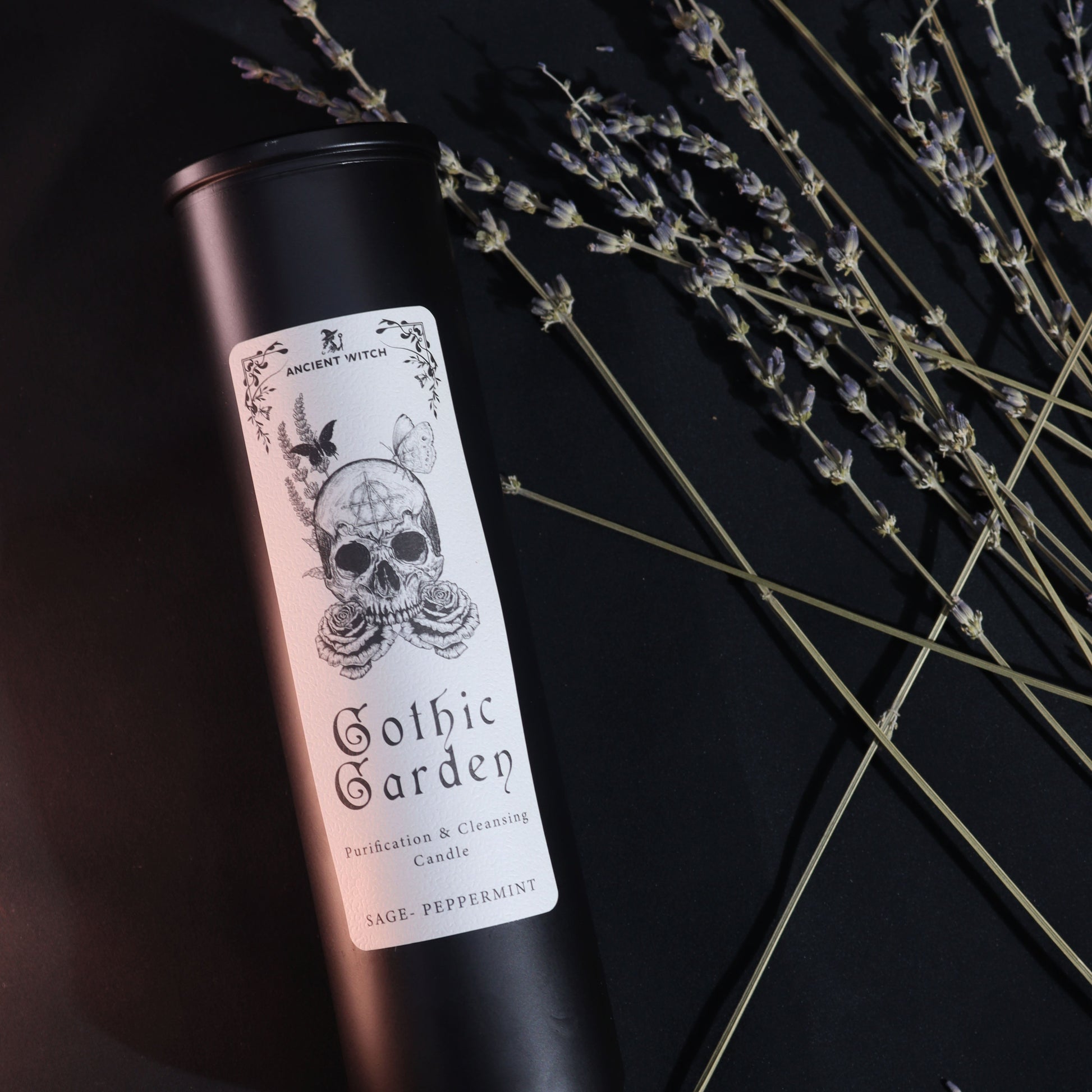 Ancient Witch Ritual Candle - Gothic Garden / Cleansing and Purification product packaging on clean background from Quintessential Holistic Health Ltd