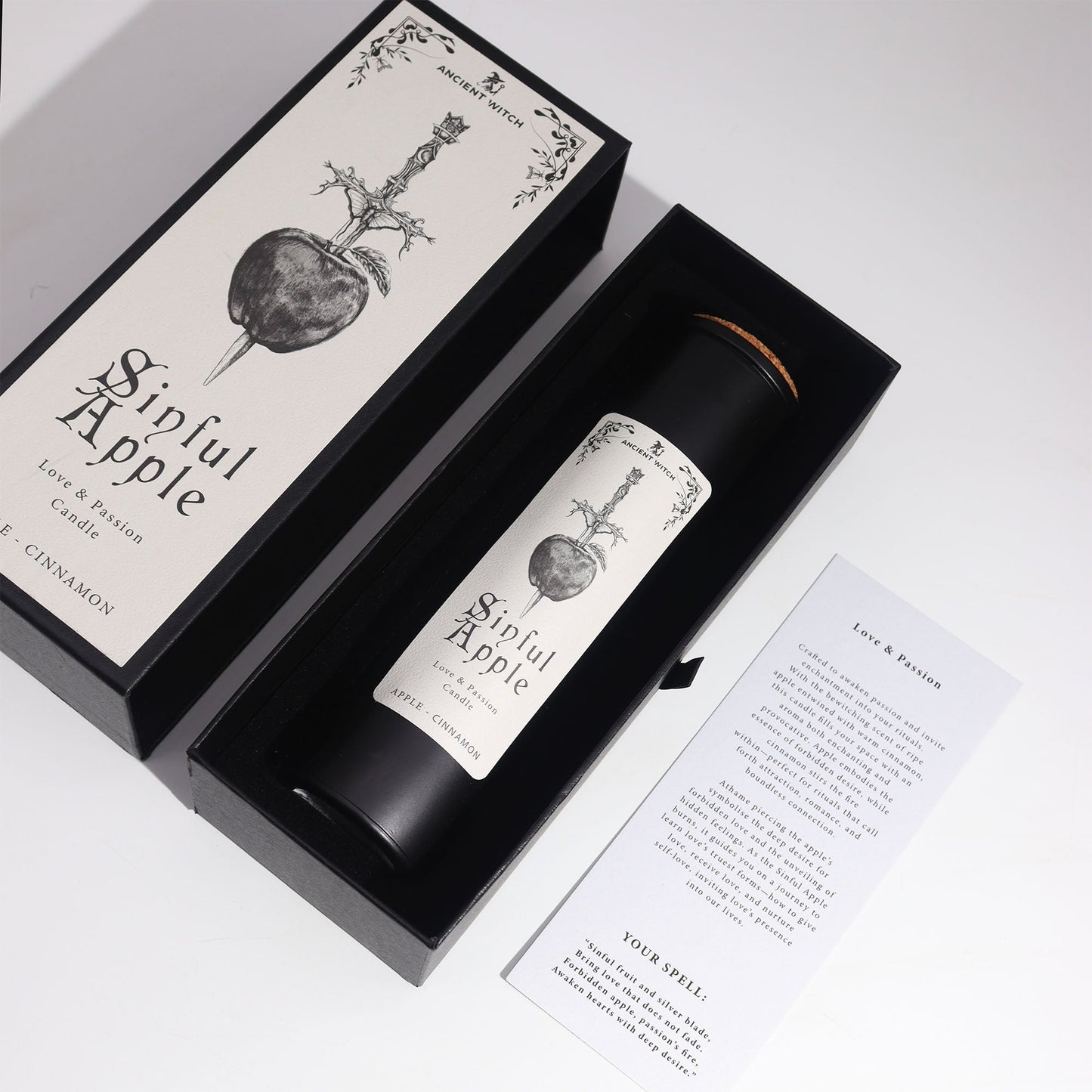 Ancient Witch Ritual Candles - Sinful Apple / Love product packaging on clean background from Quintessential Holistic Health Ltd
