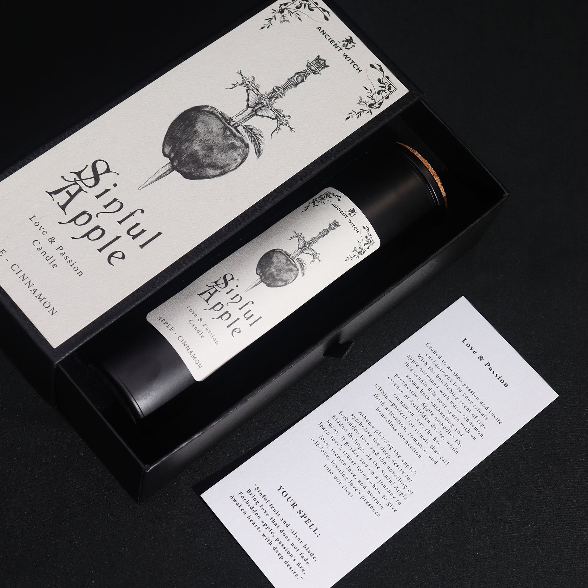 Ancient Witch Ritual Candles - Sinful Apple / Love product packaging on clean background from Quintessential Holistic Health Ltd