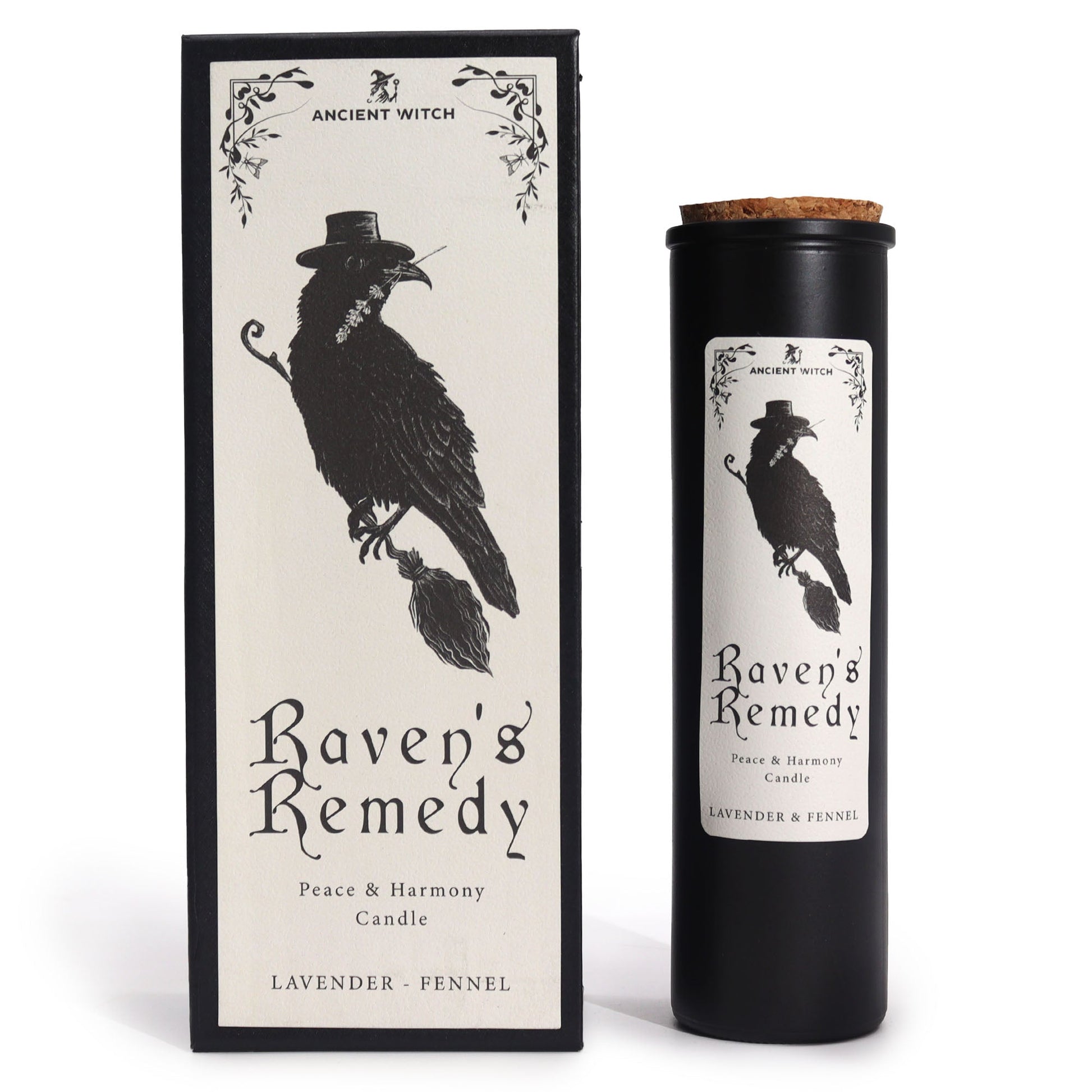 Ancient Witch Ritual Candles - Ravens Remedy / Peace and Harmony product packaging on clean background from Quintessential Holistic Health Ltd
