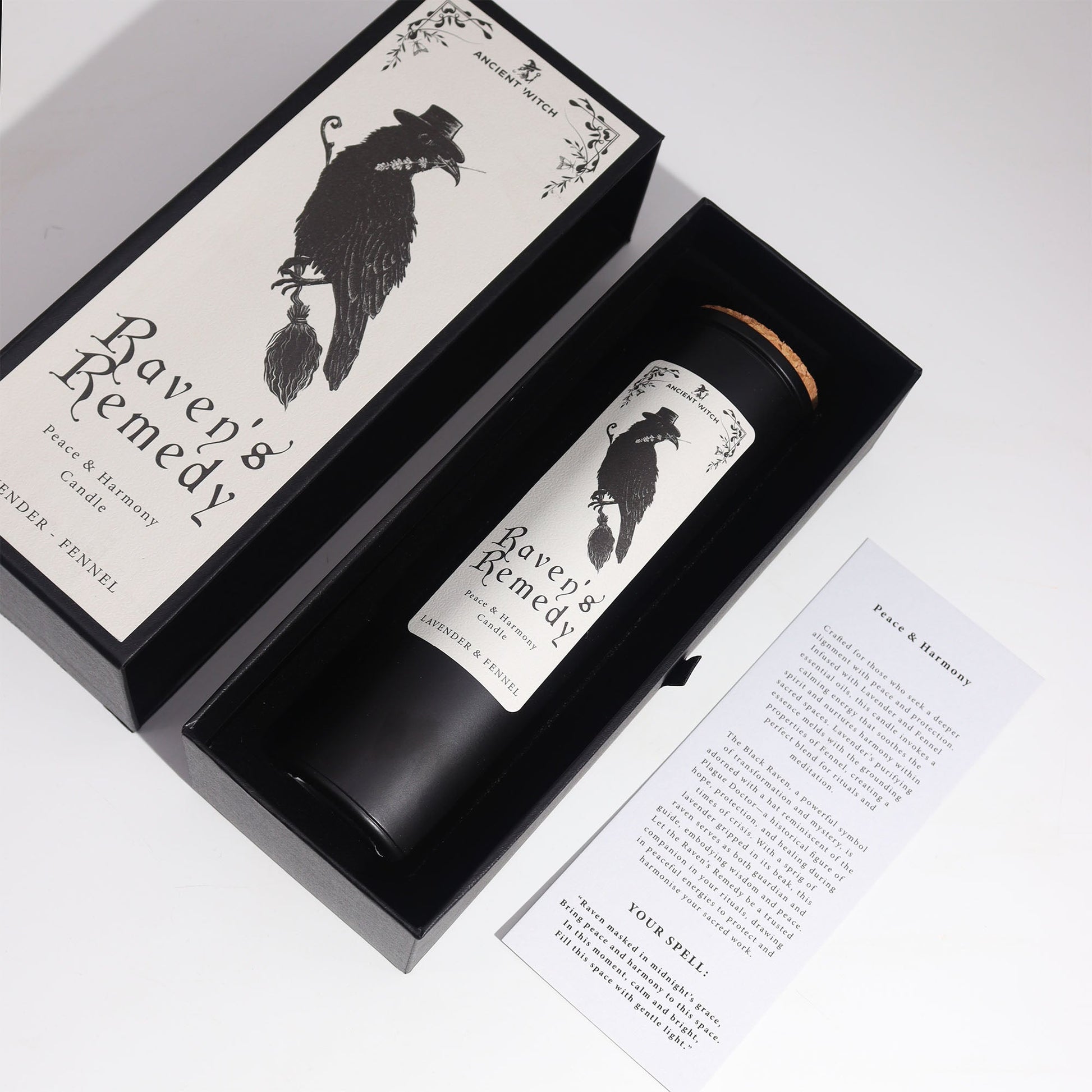 Ancient Witch Ritual Candles - Ravens Remedy / Peace and Harmony product packaging on clean background from Quintessential Holistic Health Ltd