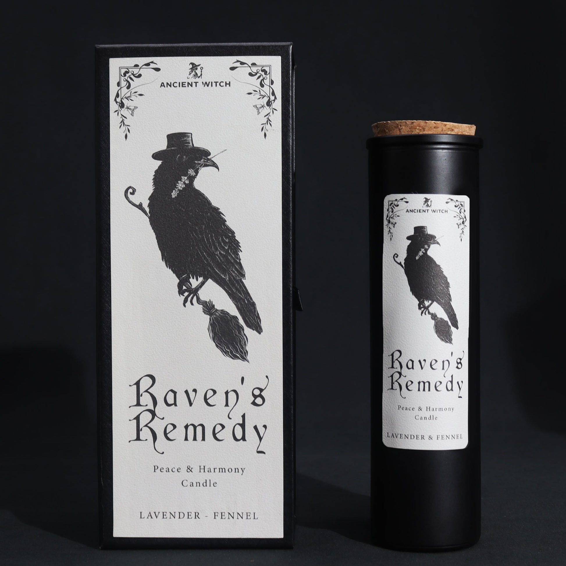 Ancient Witch Ritual Candles - Ravens Remedy / Peace and Harmony product packaging on clean background from Quintessential Holistic Health Ltd