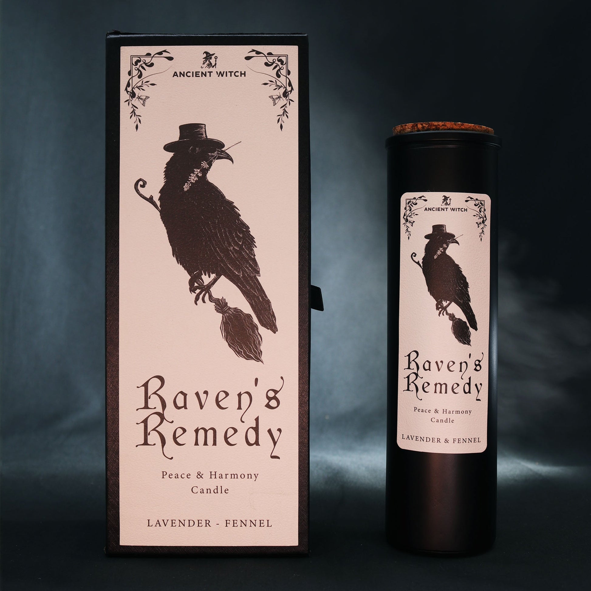 Ancient Witch Ritual Candles - Ravens Remedy / Peace and Harmony product packaging on clean background from Quintessential Holistic Health Ltd