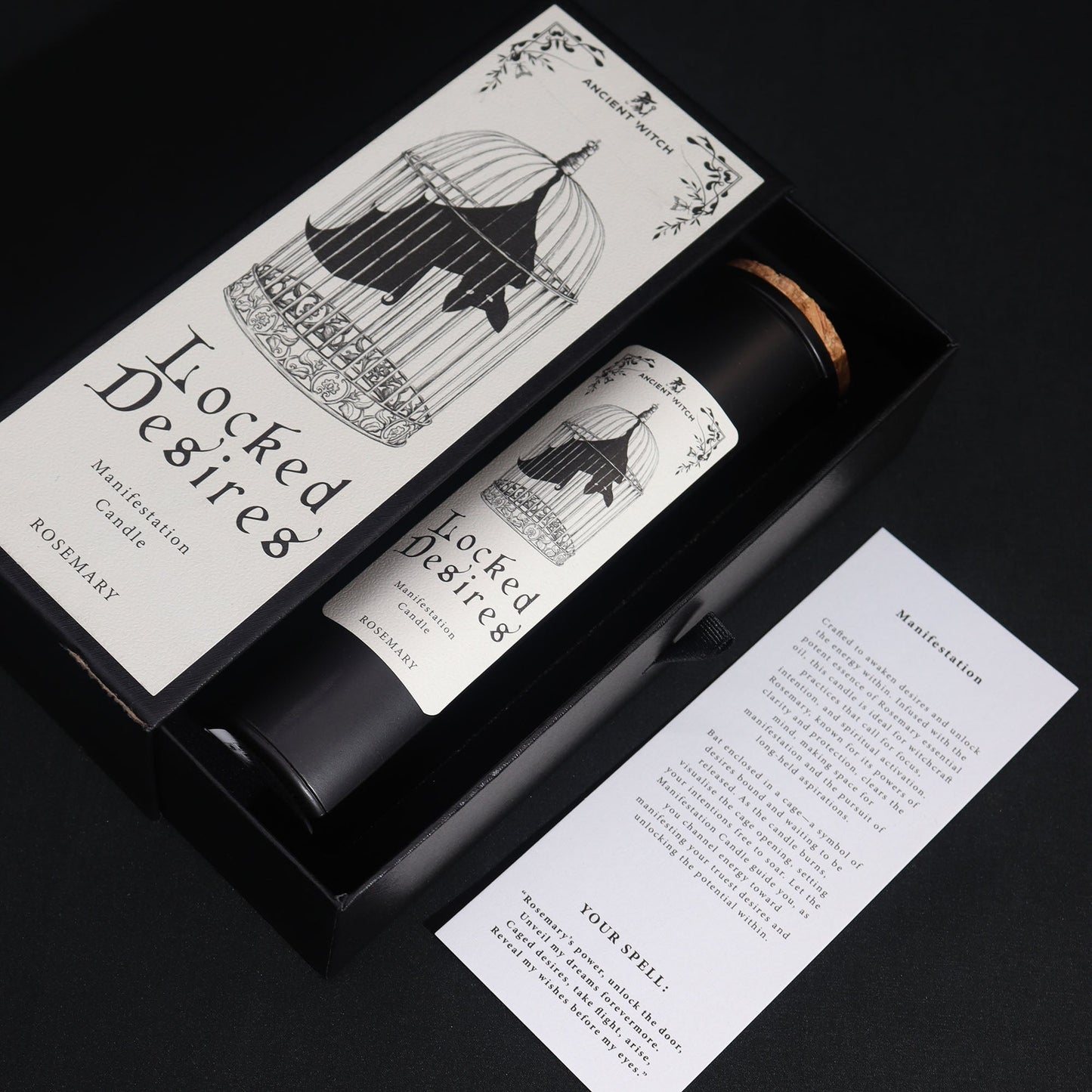 Ancient Witch Ritual Candles - Locked Desires / Manifestation product packaging on clean background from Quintessential Holistic Health Ltd