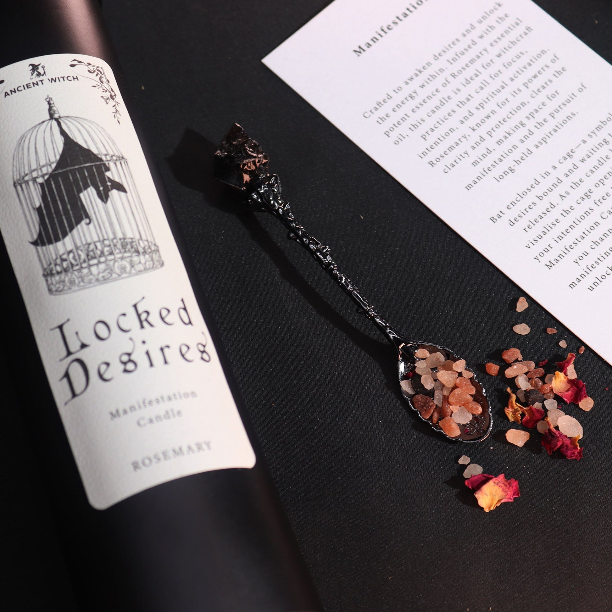 Ancient Witch Ritual Candles - Locked Desires / Manifestation product packaging on clean background from Quintessential Holistic Health Ltd