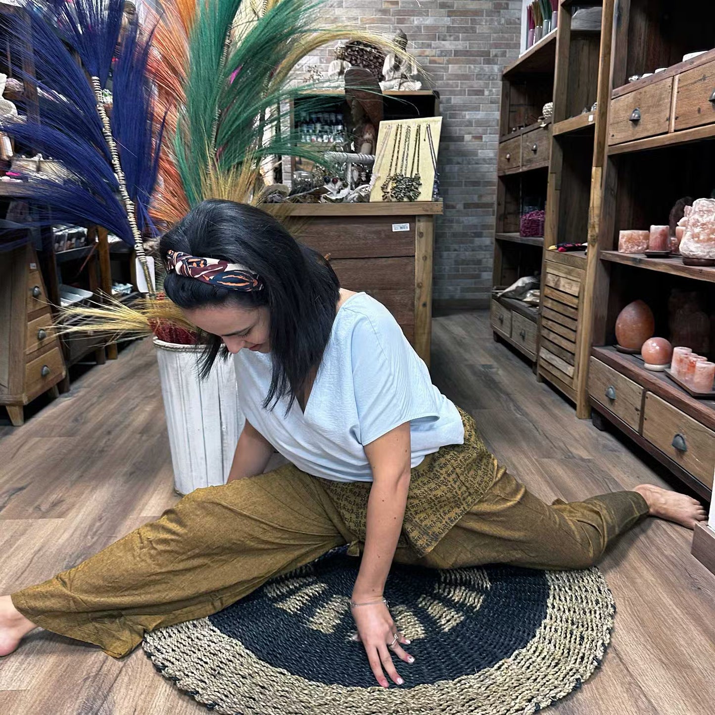 100% Eco-Friendly Cotton Unisex Thai Fisherman Style Yoga and Festival Pants - Gold / Mandala Mantra