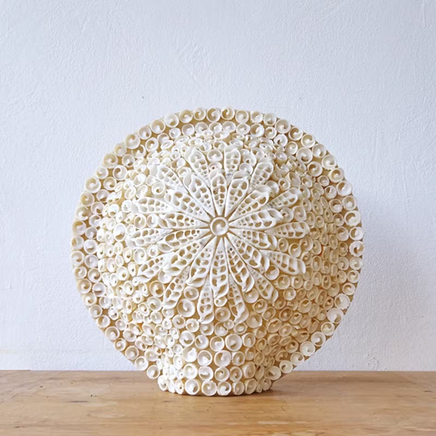 Handcrafted LED Boho Seashell Lamp - Extra Large / Decorative / Round product packaging on clean background from Quintessential Holistic Health Ltd