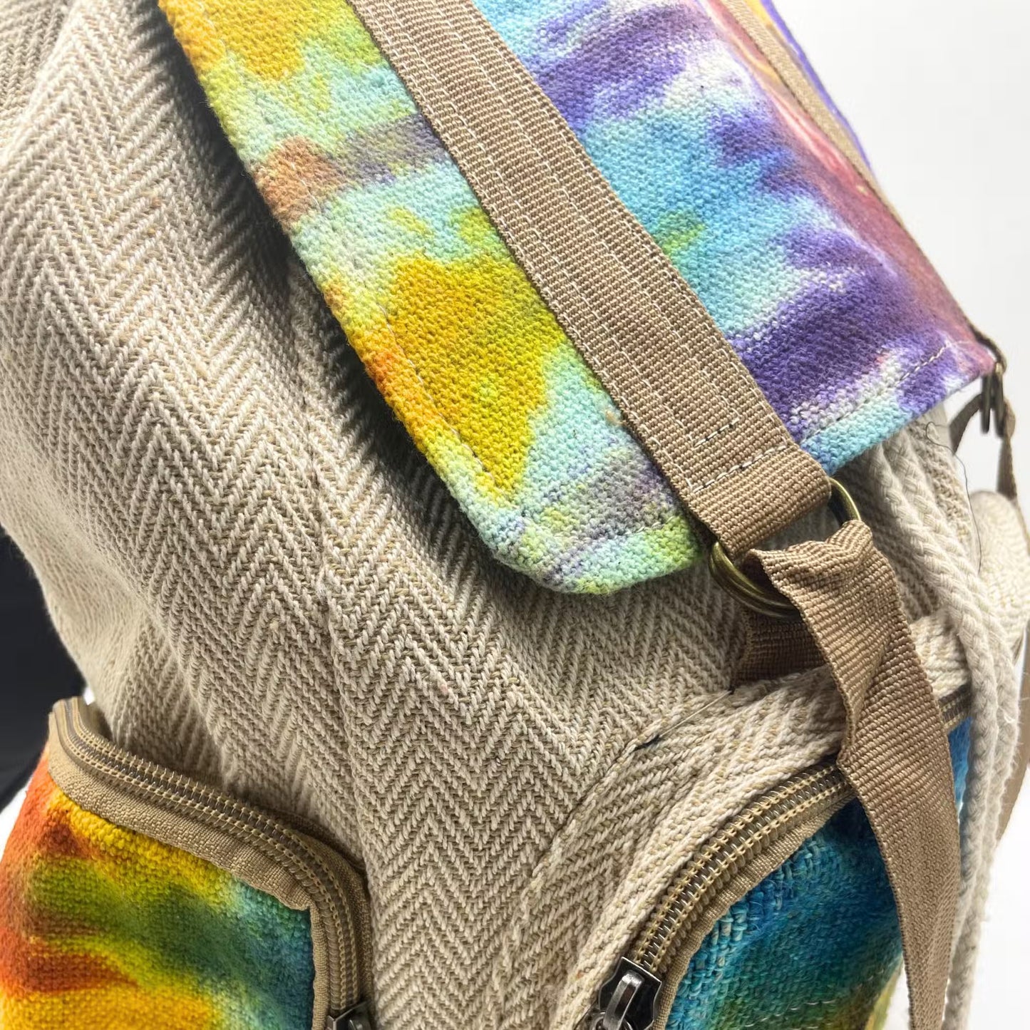 Eco-Friendly Tie Dyed Hemp and Cotton Backpack - Square / Large