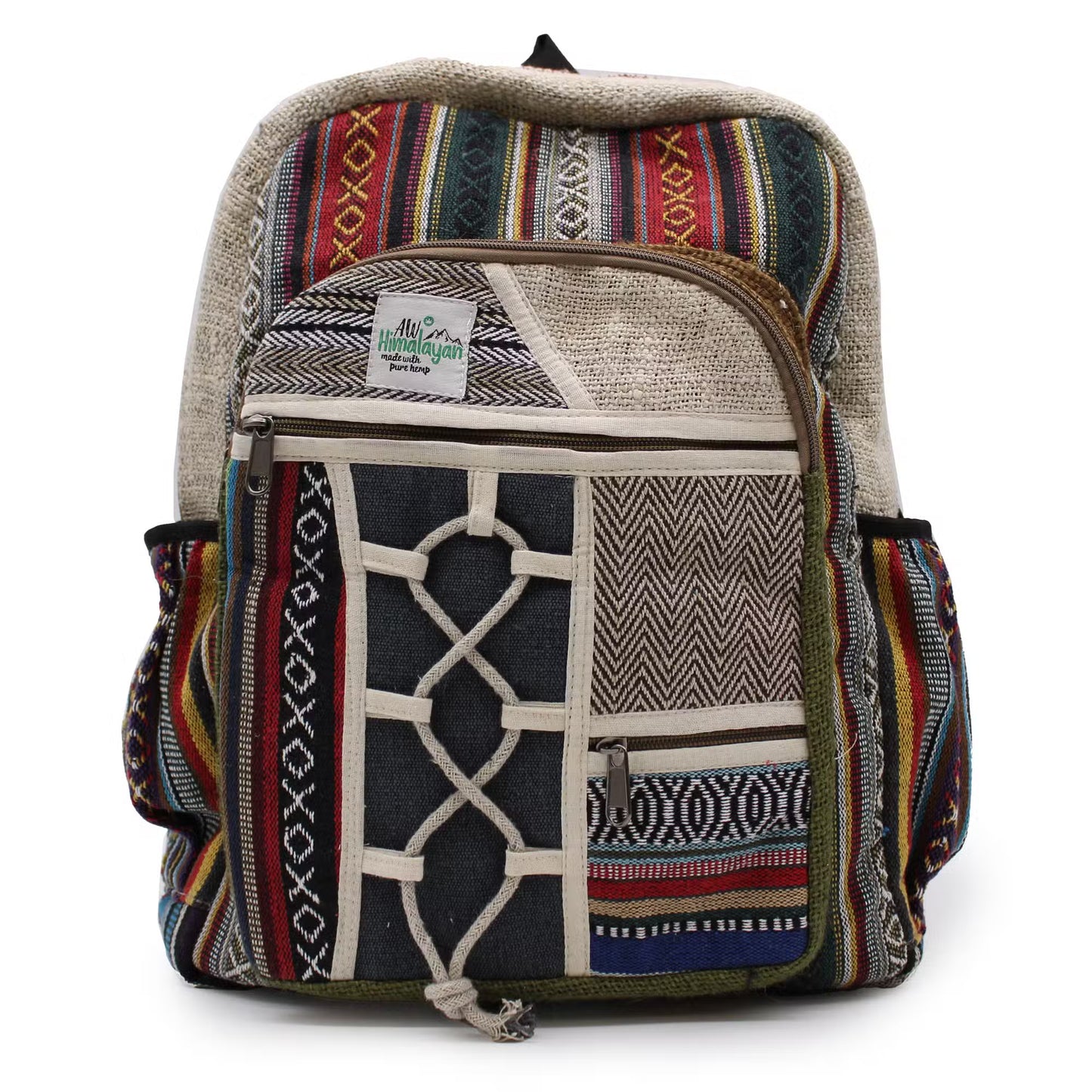 Eco-Friendly Hemp and Cotton Backpack - Rope and Pockets / Random Colour / Large