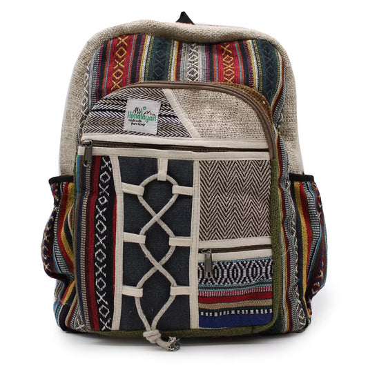 Eco-Friendly Hemp and Cotton Backpack - Rope and Pockets / Random Colour / Large