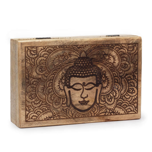 Natural Mango Wooden Keepsake Box - Large / Rectangular / Black / Buddha Head