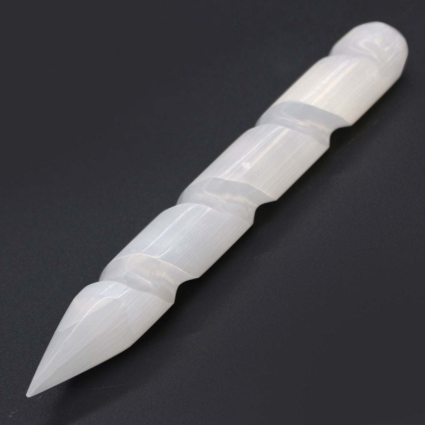Pointed and Rounded End Selenite Spiral Healing Wand