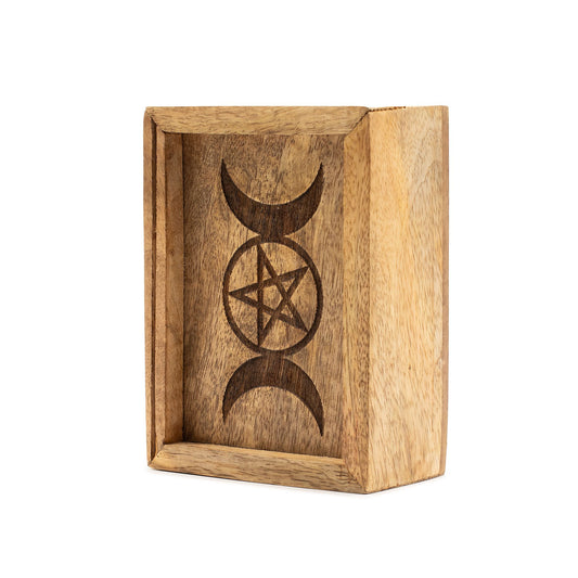 Eco-Friendly Mango Wooden Tarot Box with Card Holder - Single Section
