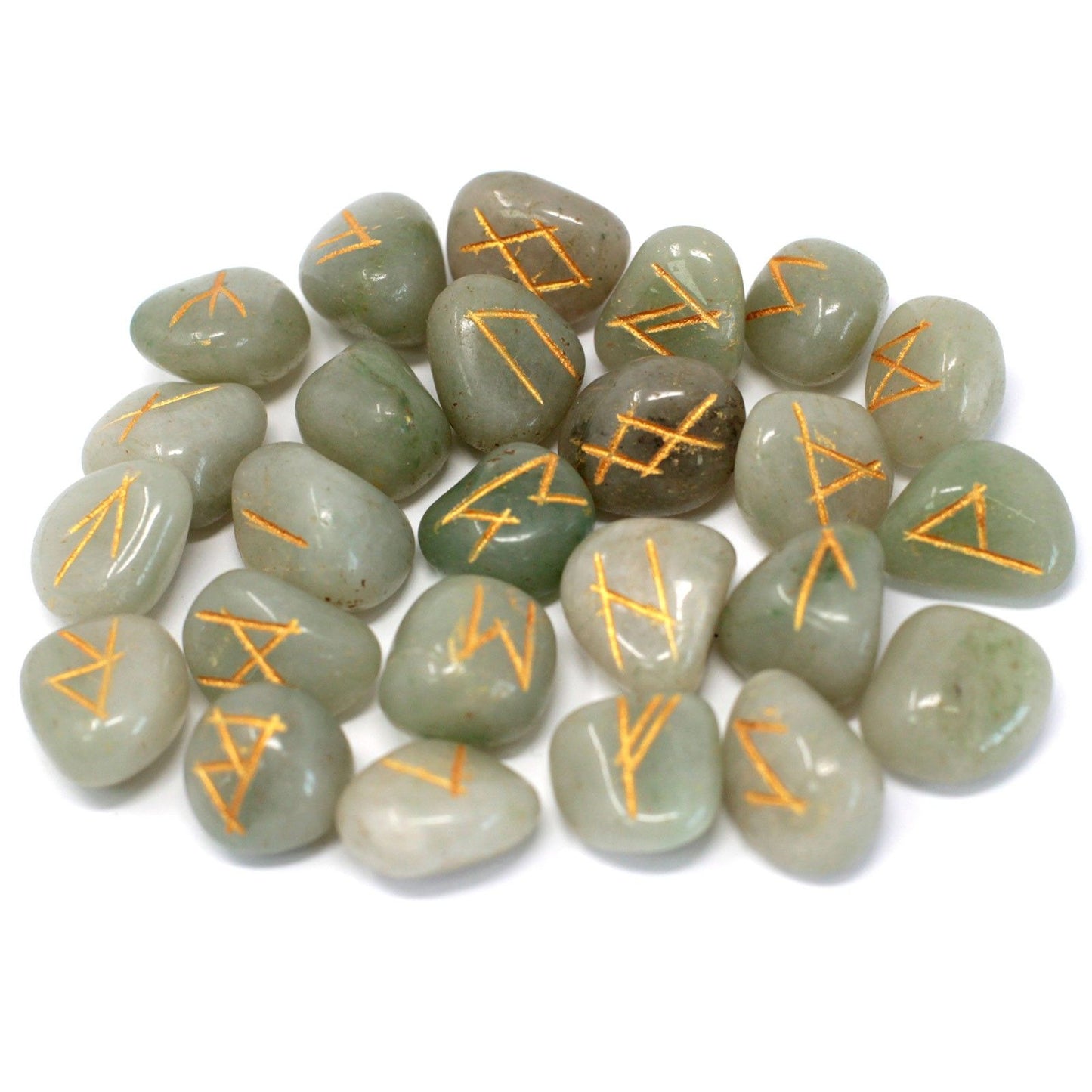 Rune Stone Set in a Pouch - Green Aventurine Gemstones