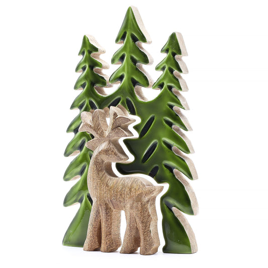 Handcrafted Enamel Wooden 3D Tree Decoration - Deer in the Forest