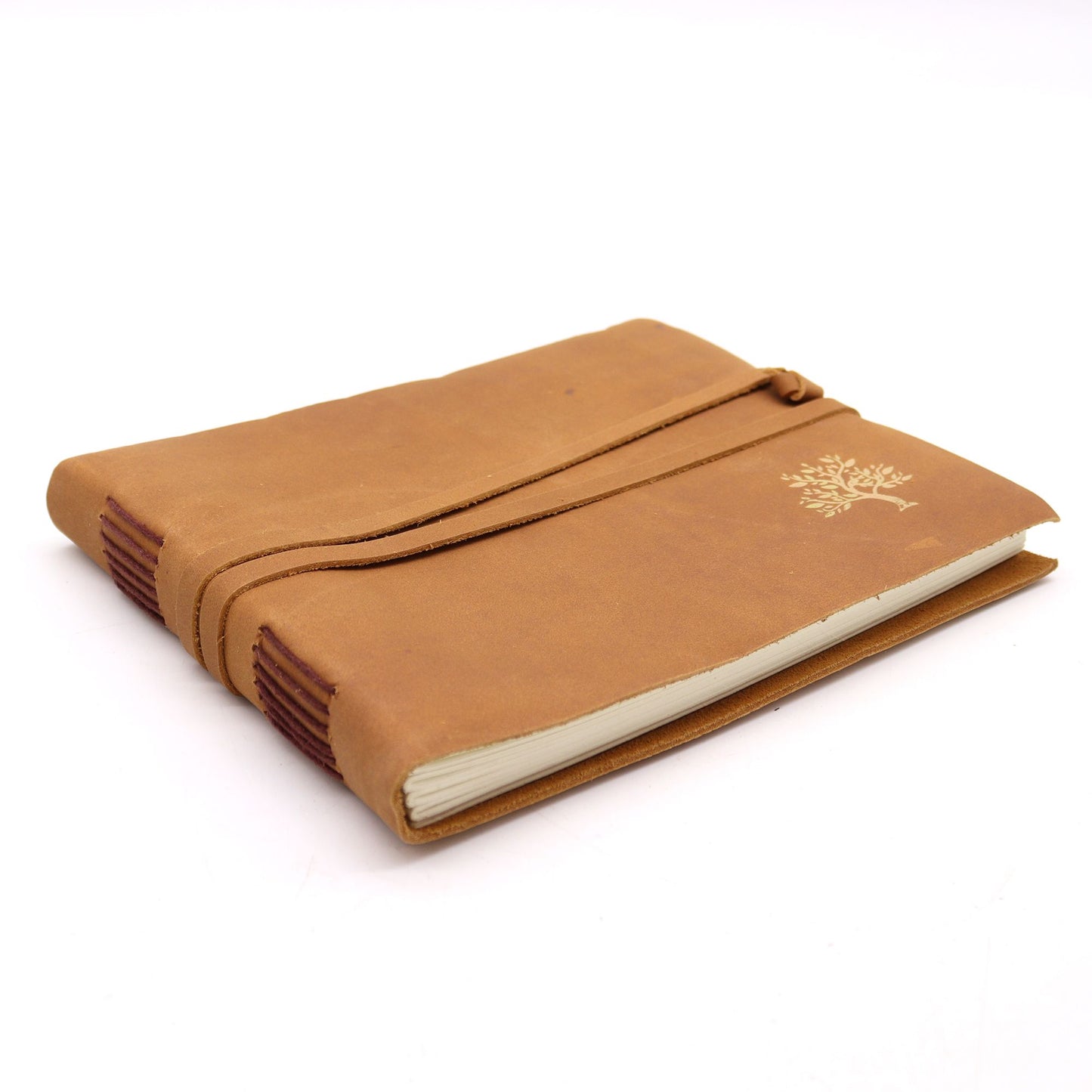 Handmade Leather-Bound Eco-Friendly Sketchbook with Wrap - Extra Large / Tan / Golden Tree