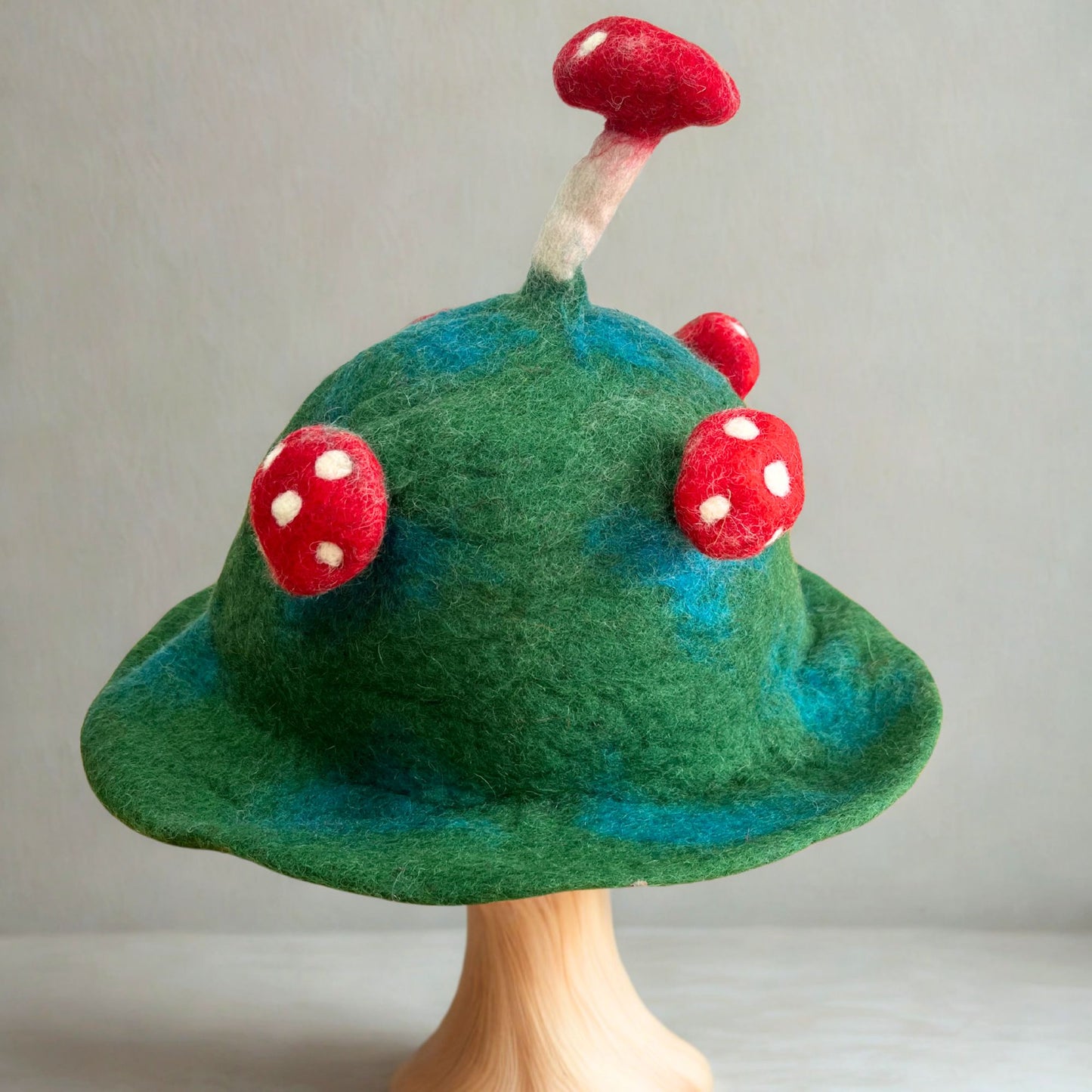 Wool Felted Handmade Mushroom Hat - Mountain Green