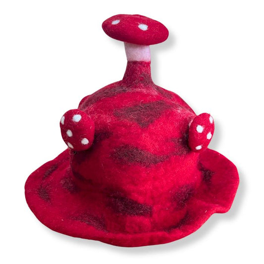 Wool Felted Handmade Mushroom Hat - Rush To The Head Red