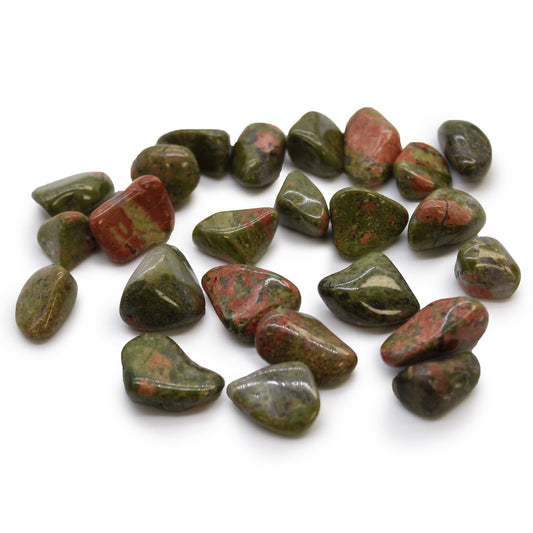 24 x Polished Natural Tumble Stones - Small / Unakite