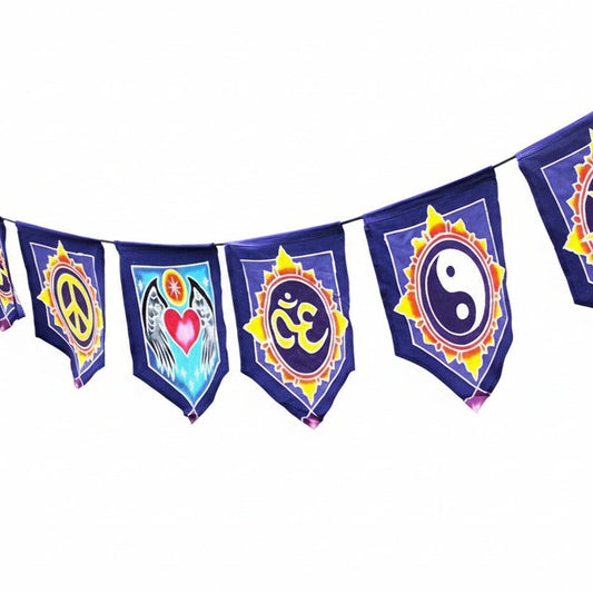 Handmade Batik Seven Flag Banner - Love in the Centre